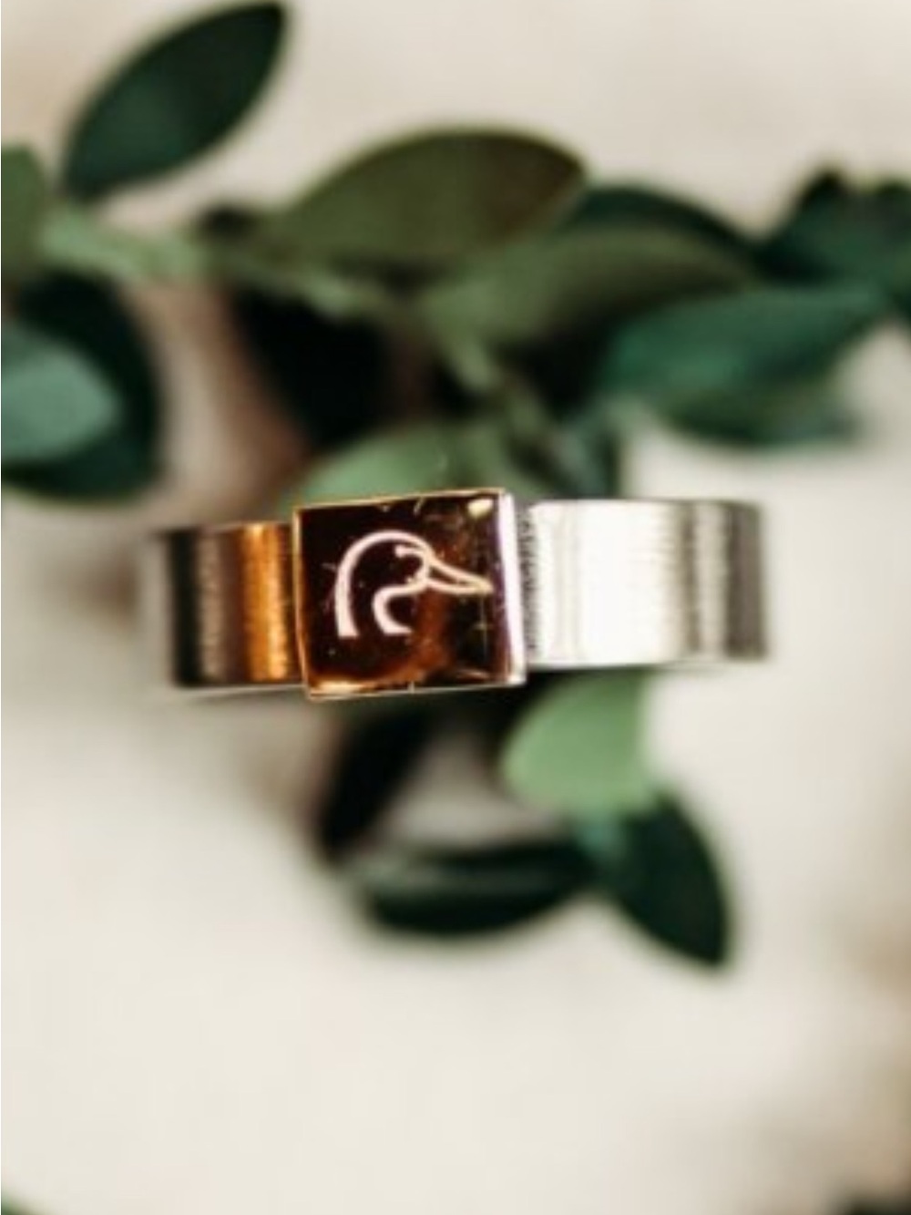 Two-Tone Men's Signet Ring with Duck Motif - Silver & Gold